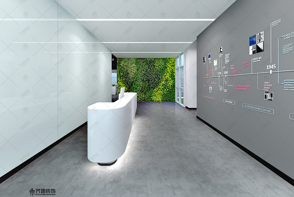  上海汽配研發中心辦公室文化墻裝修設計效果圖 